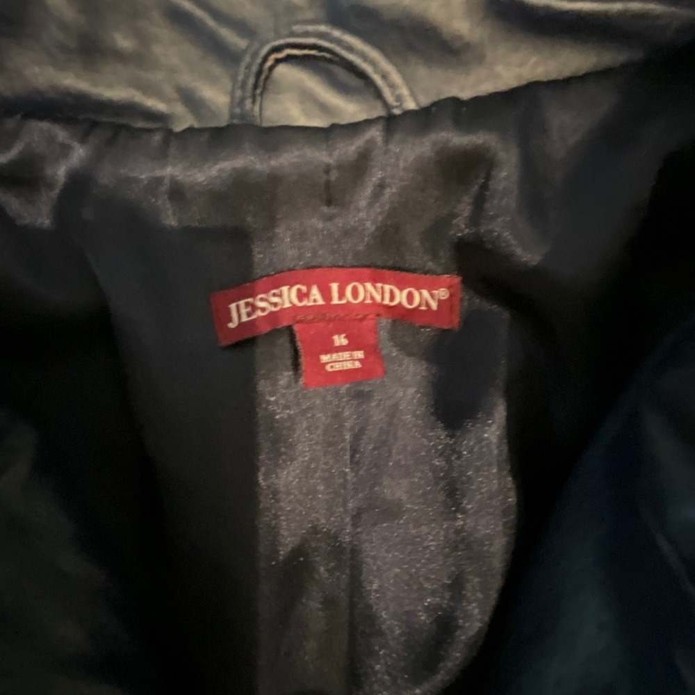 Jessica London Navy Blue Leather Car Coat Jacket Womens Sz‎ 16 Full Zip Buckle - Picture 7 of 9